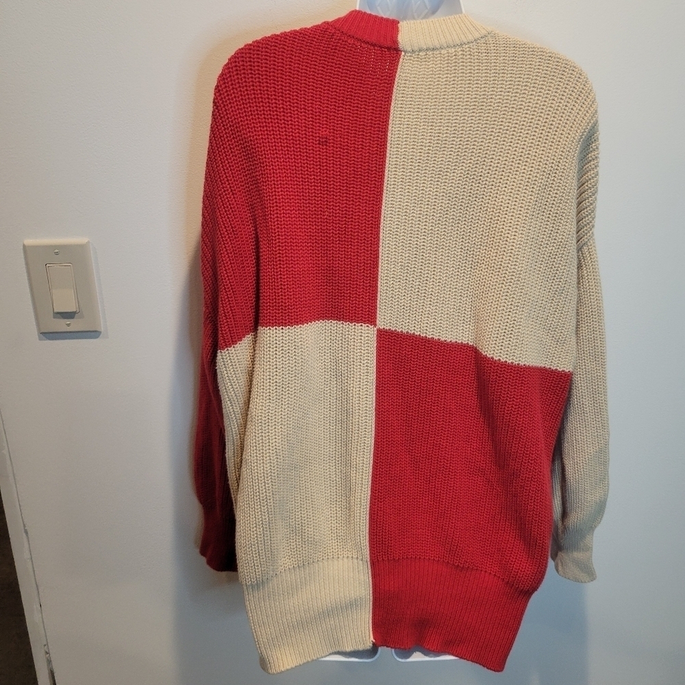 Mng Size M Red/Beige Colorblock Statement Sweater - image 4